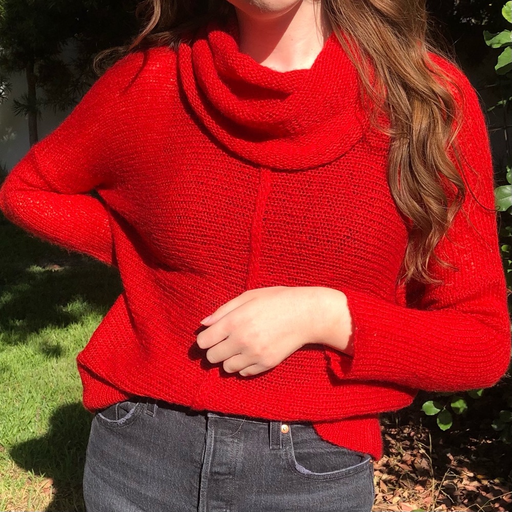 Wooden Ships Red Cowl Neck Pullover Sweater Mohair XS